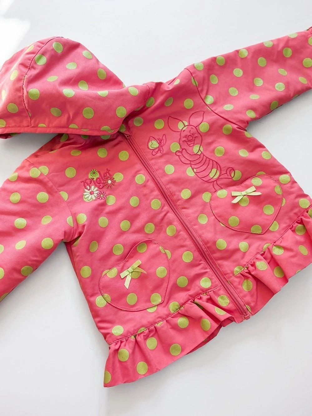 Vintage Y2K Disney Piglet' Pink & Green Polka Dot Raincoat